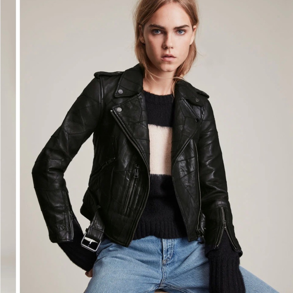 ALL SAINTS Balfern Patch Leather Biker Jacket